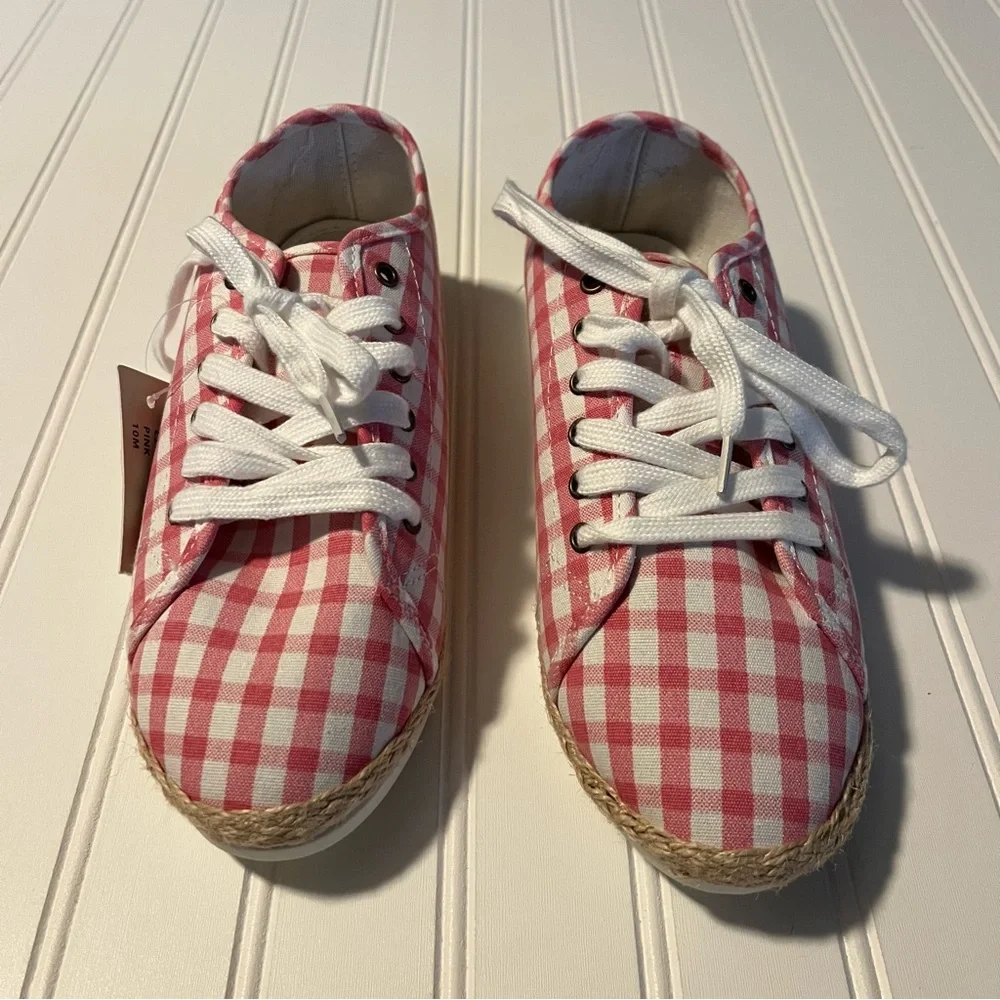 Esprit Eloise Pink Gingham Lace-Up Sneakers Size 10M New Preppy Spring